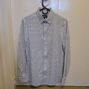 Express White and Blue Geometric Shirt